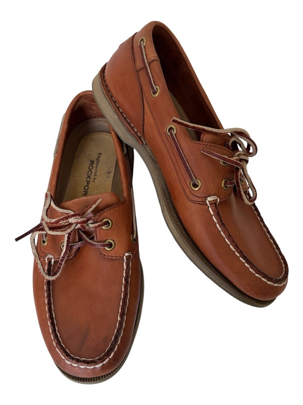 ROCKPORT Men’s Tan Leather Boat Shoes Size 8.5